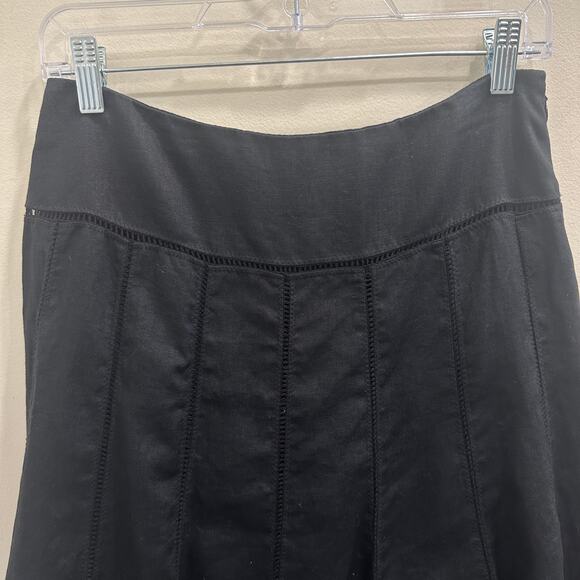 Jones New York Vtg Y2K Black Linen Eyelet Flared Gore Midi Skirt Academia Size 4 - Picture 3 of 8